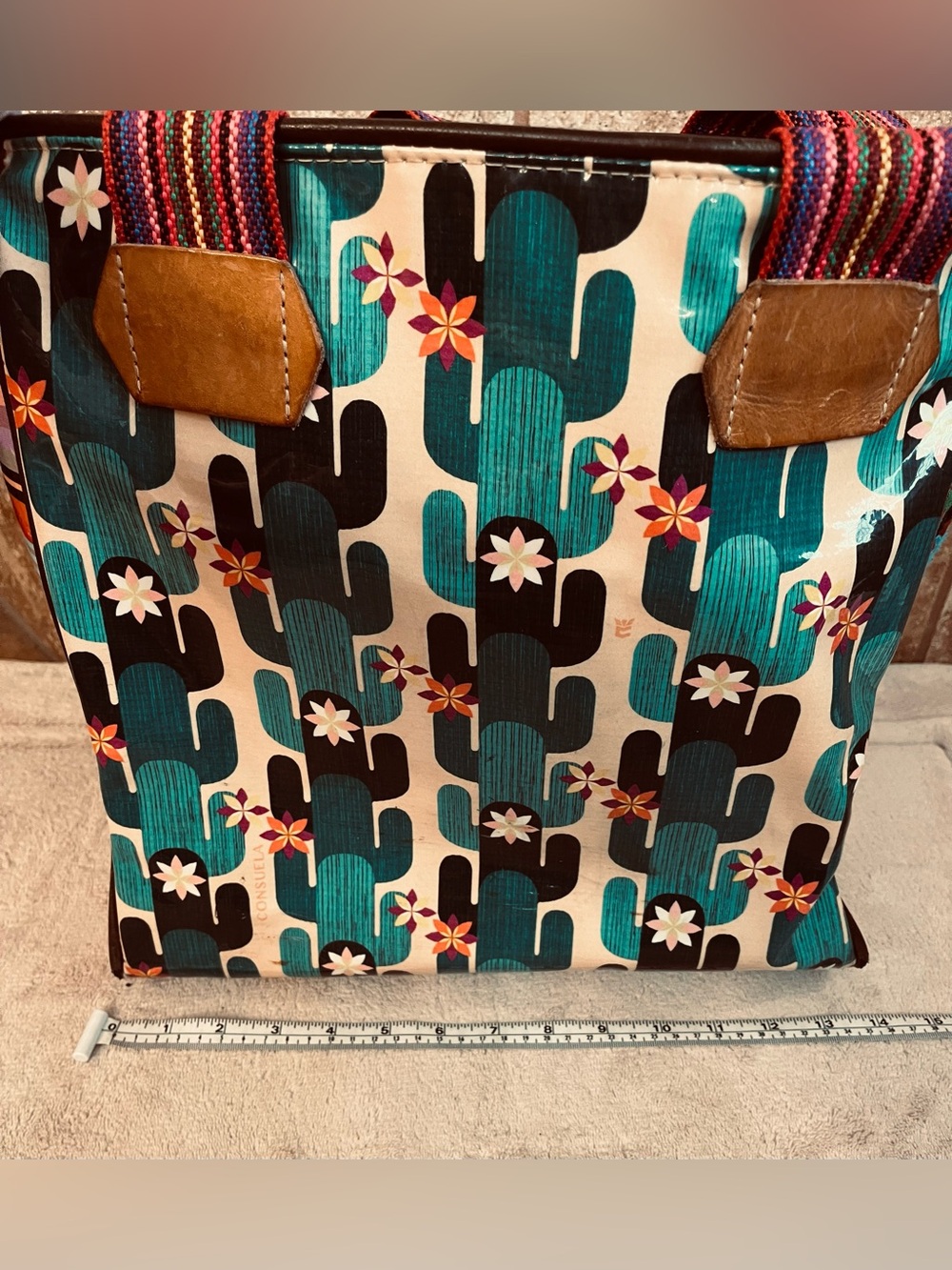 Consuela Original Used Dezi Floral Tote Bag with Striped Handles - Picture 4 of 12